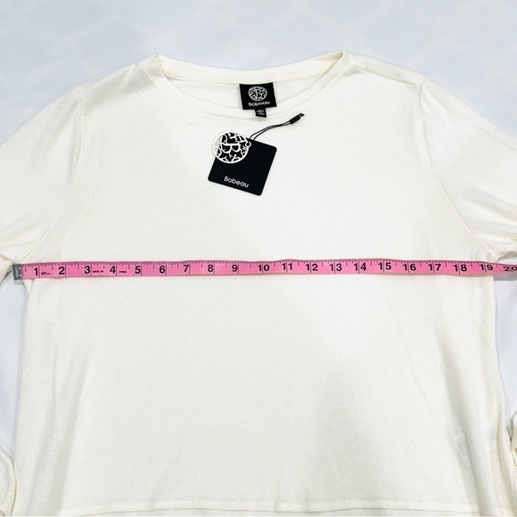 NWT Bobeau Cream Lace Trim Slit Hem Long Sleeve Top - Picture 5 of 7
